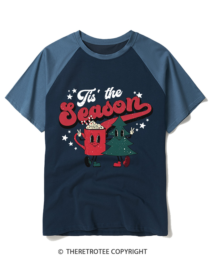 TheRetroTee Tis The Season 1970s Raglan Baseball T-Shirt