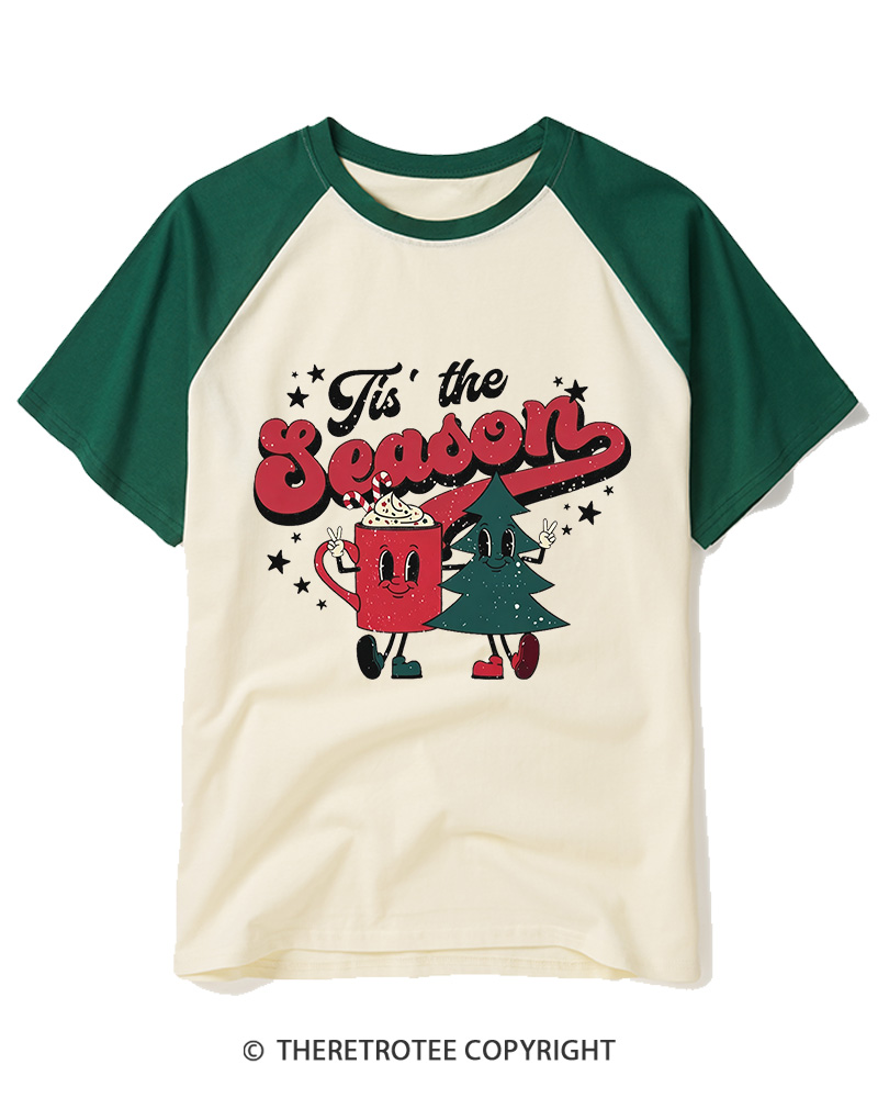 TheRetroTee Tis The Season 1970s Raglan Baseball T-Shirt