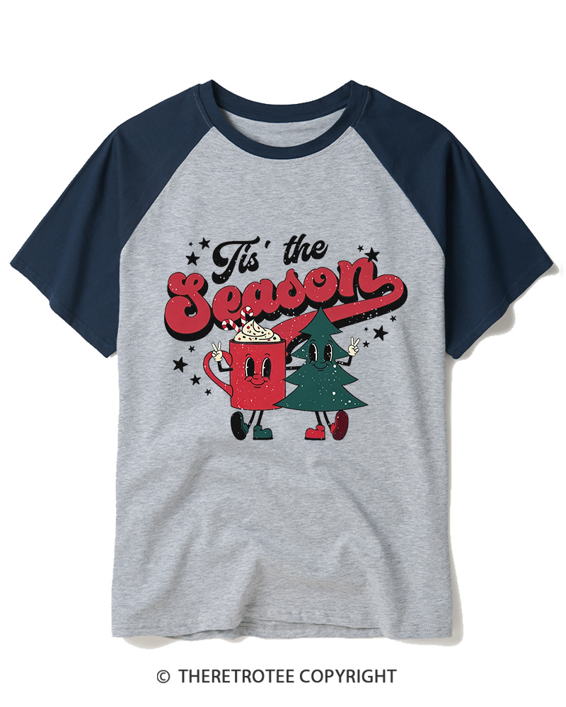 TheRetroTee Tis The Season 1970s Raglan Baseball T-Shirt