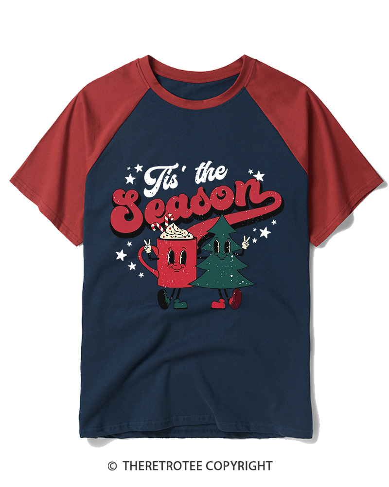 TheRetroTee Tis The Season 1970s Raglan Baseball T-Shirt