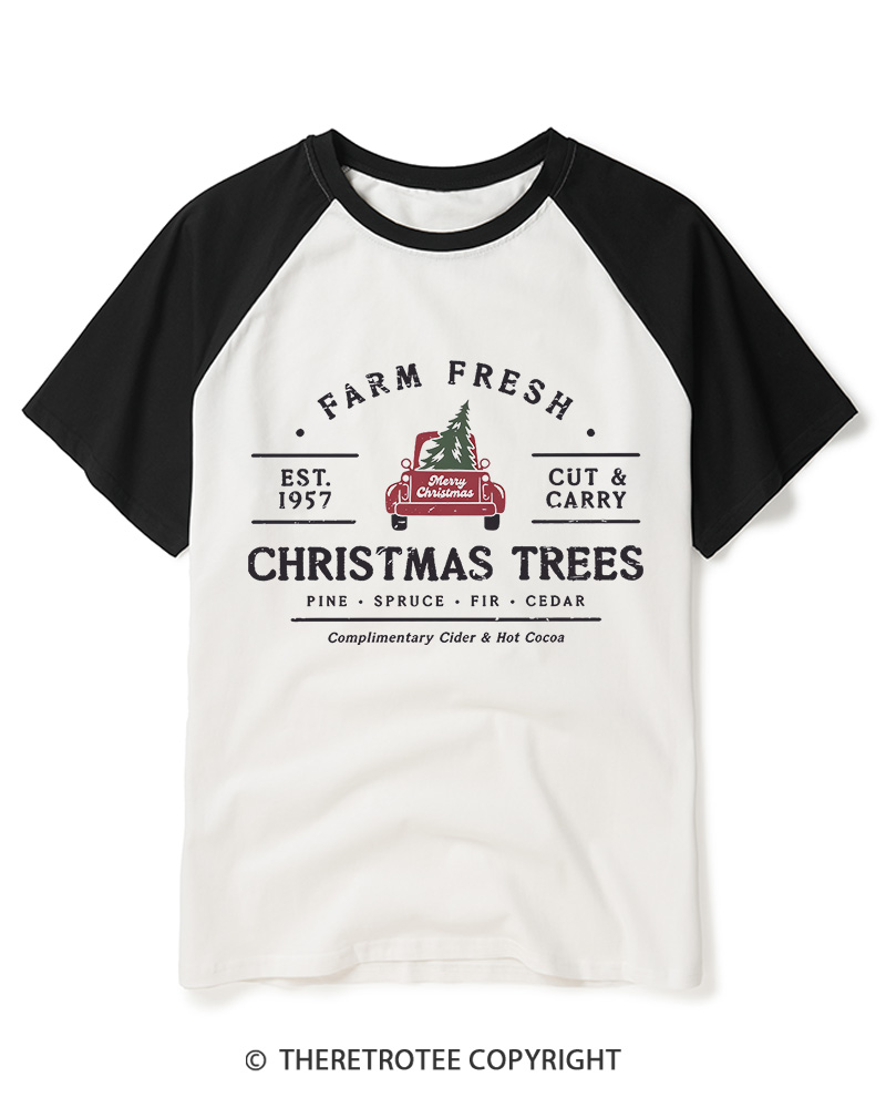 TheRetroTee Farm Fresh Christmas Trees 1950s Raglan Baseball T-Shirt