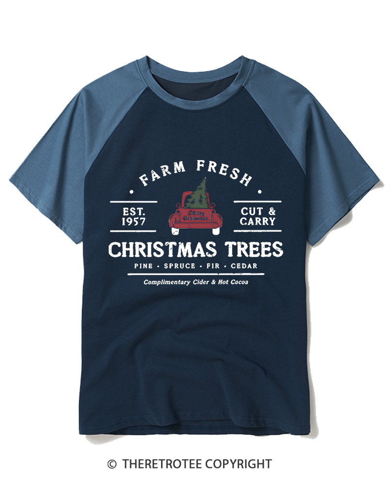 TheRetroTee Farm Fresh Christmas Trees 1950s Raglan Baseball T-Shirt