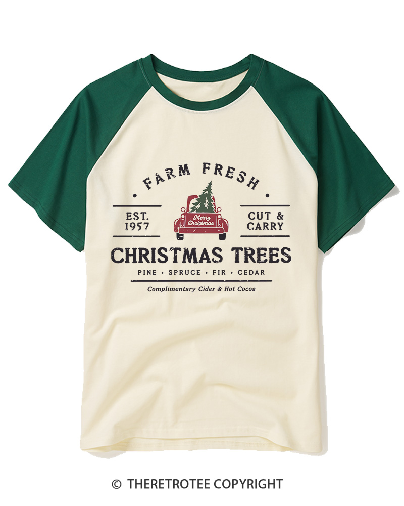 TheRetroTee Farm Fresh Christmas Trees 1950s Raglan Baseball T-Shirt