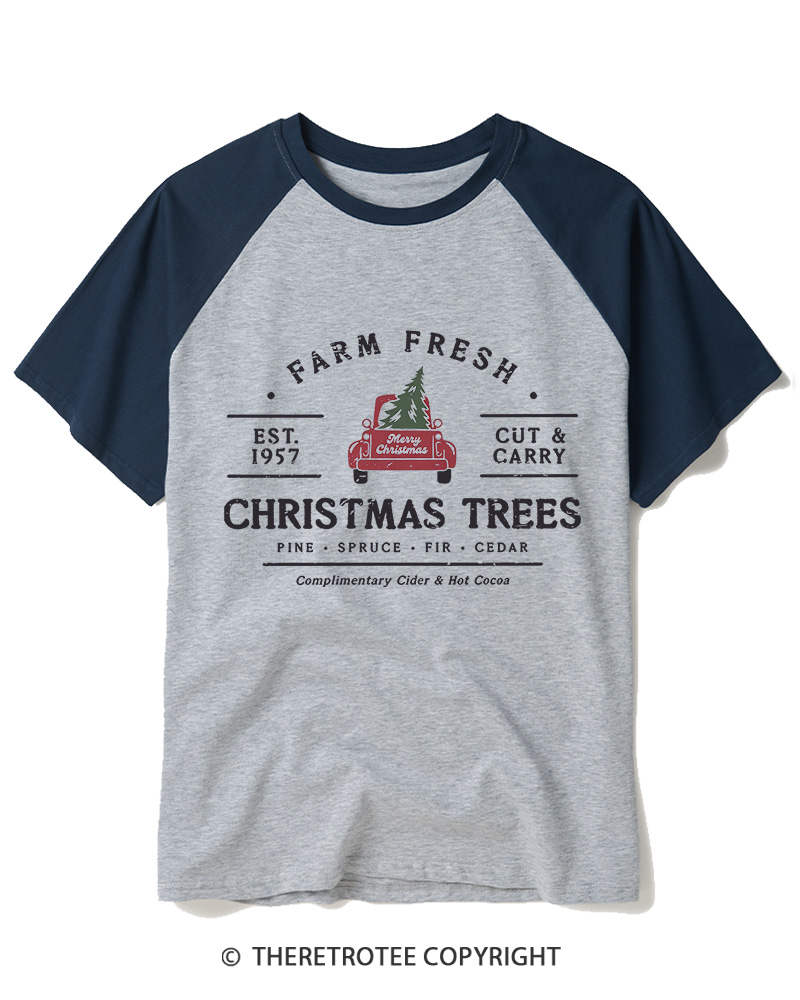 TheRetroTee Farm Fresh Christmas Trees 1950s Raglan Baseball T-Shirt