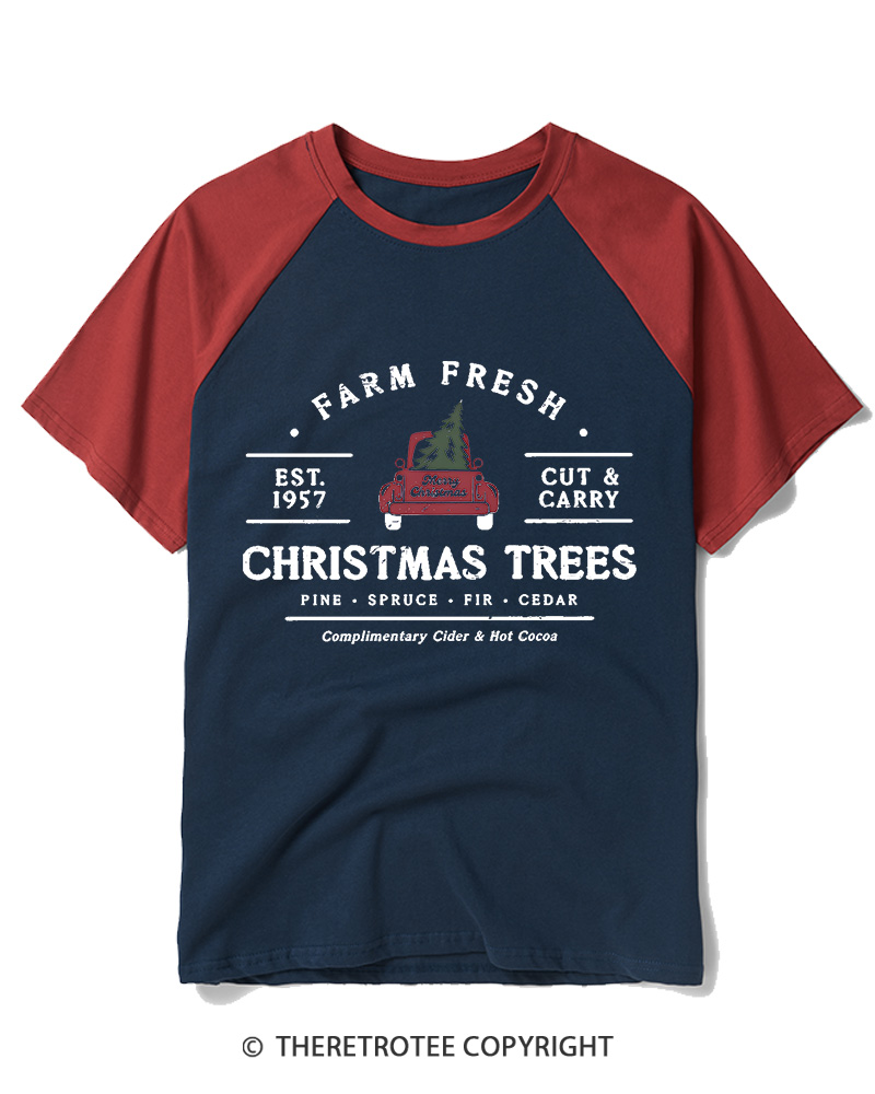TheRetroTee Farm Fresh Christmas Trees 1950s Raglan Baseball T-Shirt