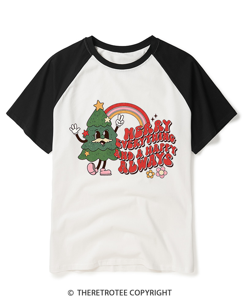 TheRetroTee Merry Everything And A Happy Always 1970s Raglan Baseball T-Shirt