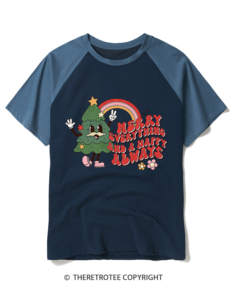 TheRetroTee Merry Everything And A Happy Always 1970s Raglan Baseball T-Shirt