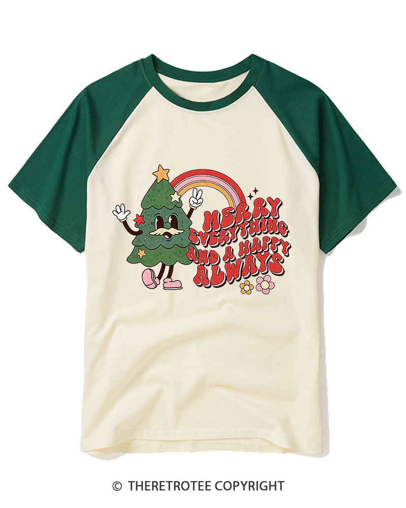 TheRetroTee Merry Everything And A Happy Always 1970s Raglan Baseball T-Shirt
