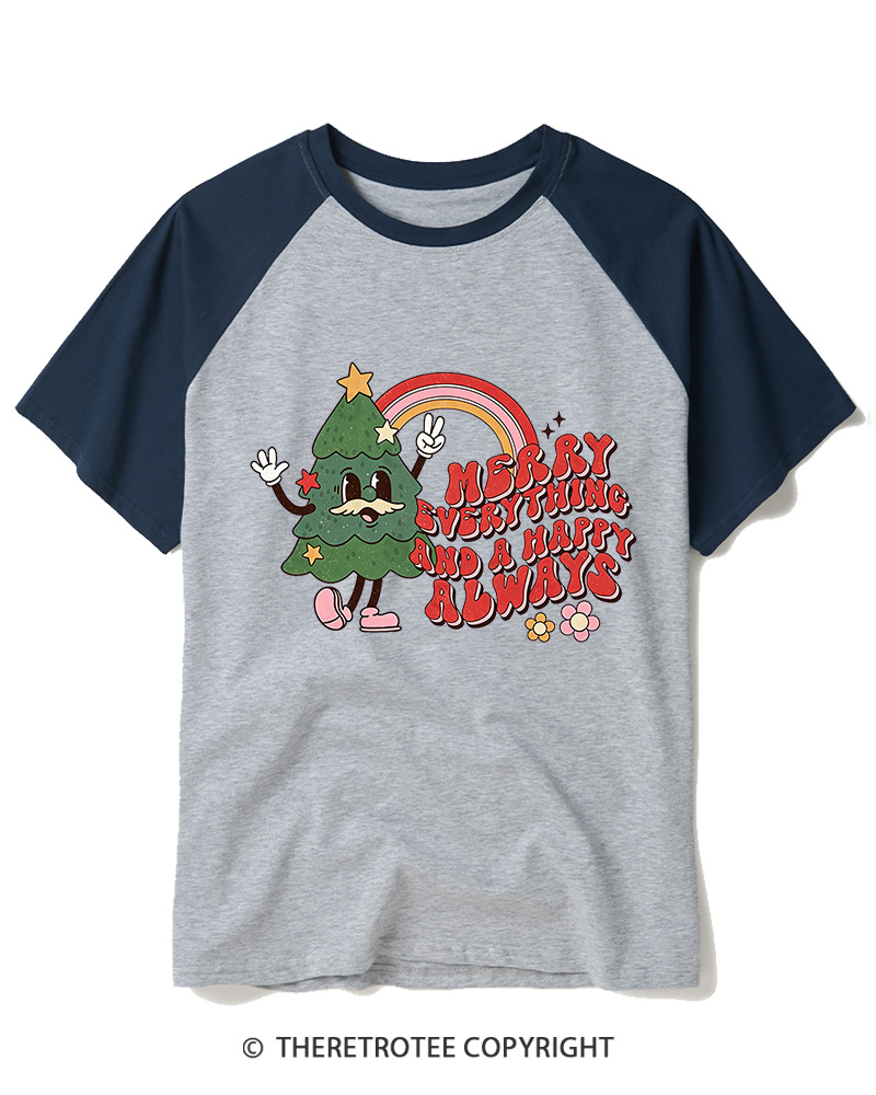 TheRetroTee Merry Everything And A Happy Always 1970s Raglan Baseball T-Shirt