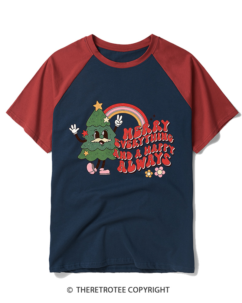TheRetroTee Merry Everything And A Happy Always 1970s Raglan Baseball T-Shirt