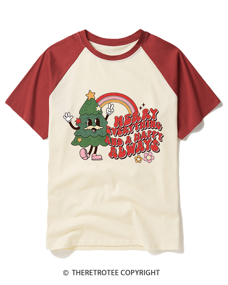 TheRetroTee Merry Everything And A Happy Always 1970s Raglan Baseball T-Shirt