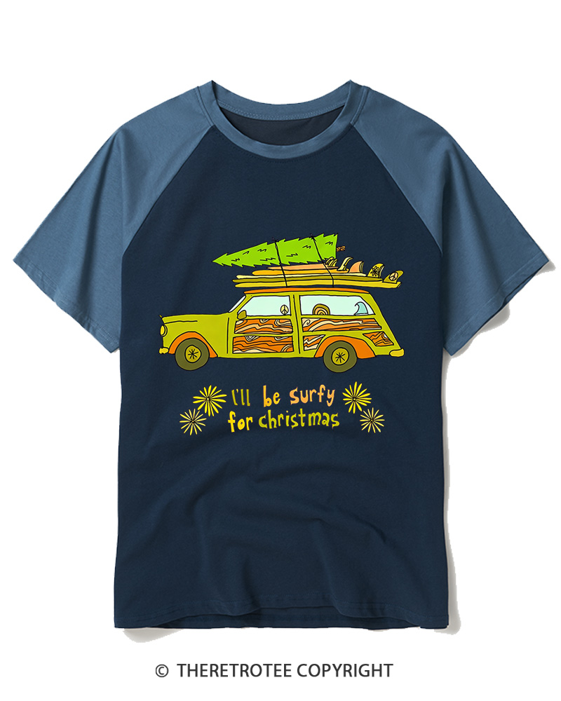TheRetroTee I’ll be surfy for Christmas 1970s Raglan Baseball T-Shirt