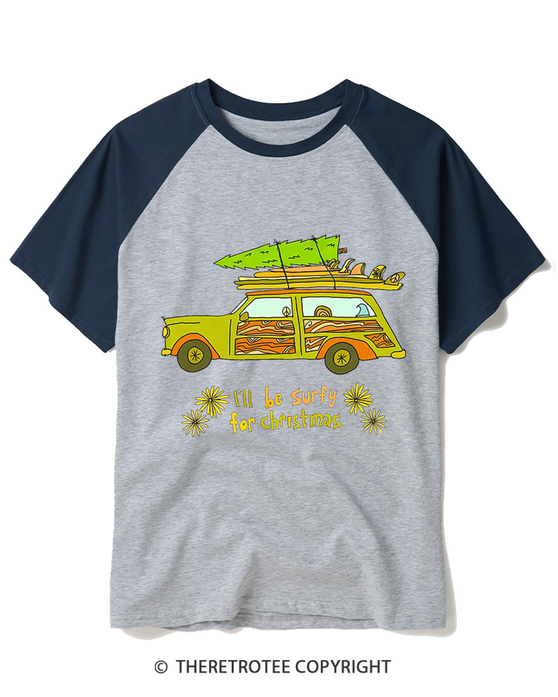 TheRetroTee I’ll be surfy for Christmas 1970s Raglan Baseball T-Shirt