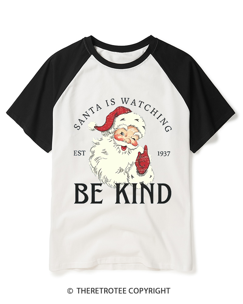 TheRetroTee Santa Is Watching 1950s Raglan Baseball T-Shirt