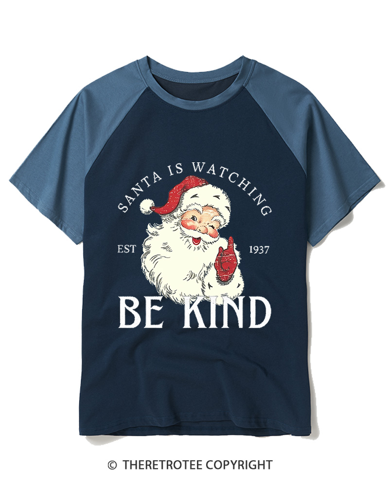 TheRetroTee Santa Is Watching 1950s Raglan Baseball T-Shirt
