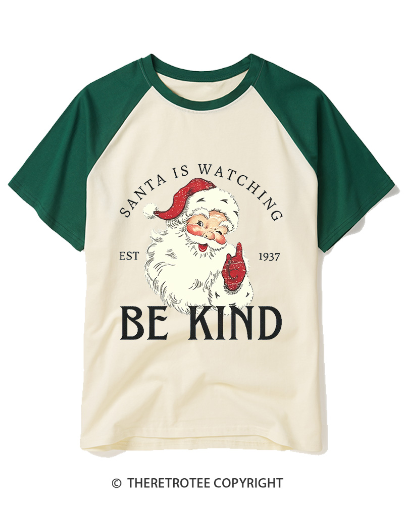 TheRetroTee Santa Is Watching 1950s Raglan Baseball T-Shirt