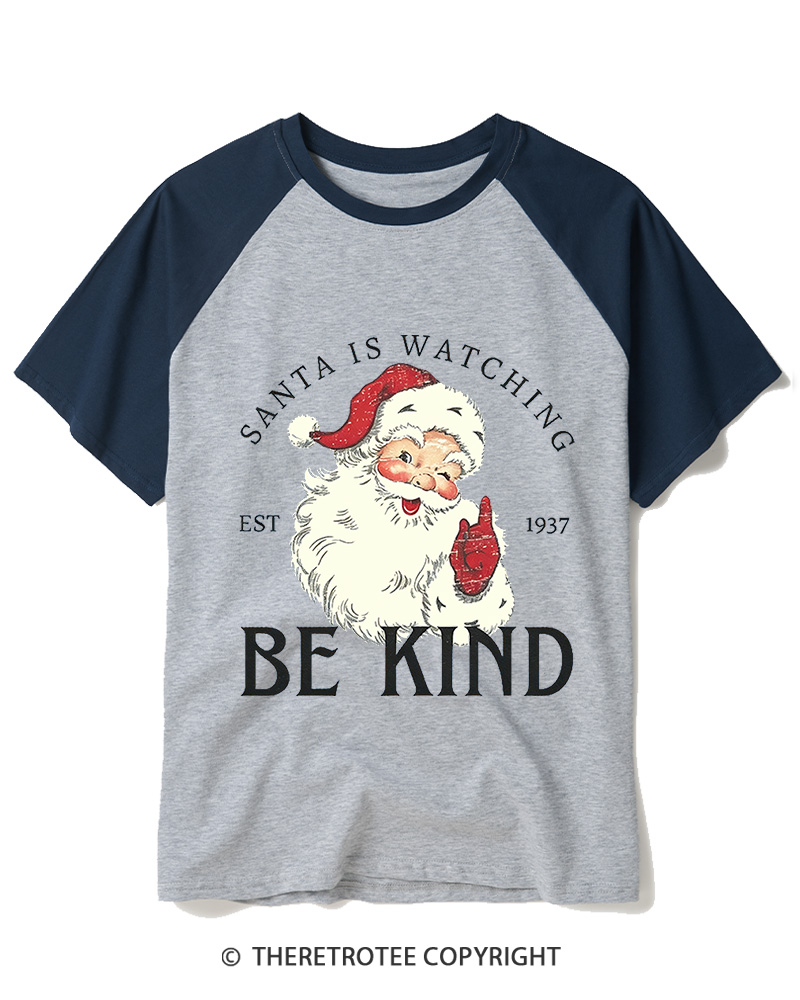 TheRetroTee Santa Is Watching 1950s Raglan Baseball T-Shirt