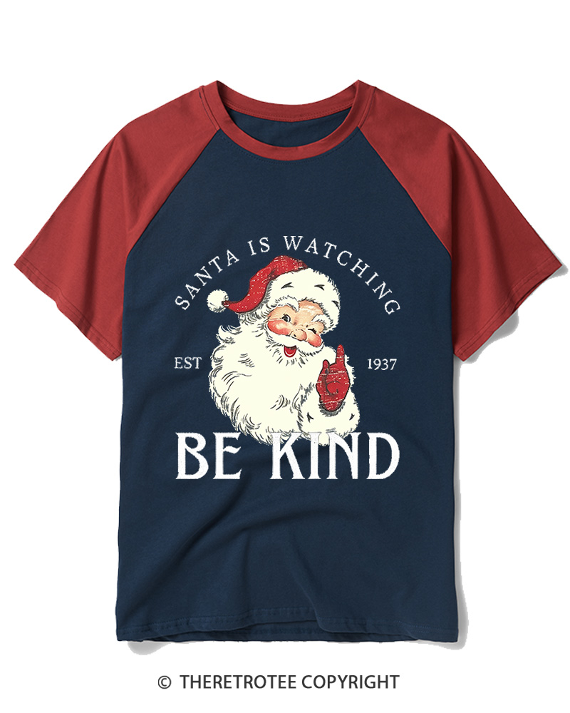 TheRetroTee Santa Is Watching 1950s Raglan Baseball T-Shirt