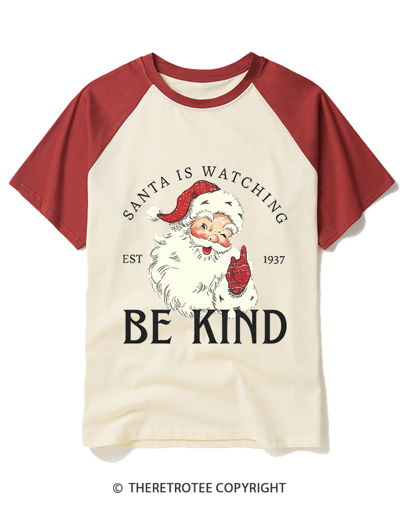 TheRetroTee Santa Is Watching 1950s Raglan Baseball T-Shirt