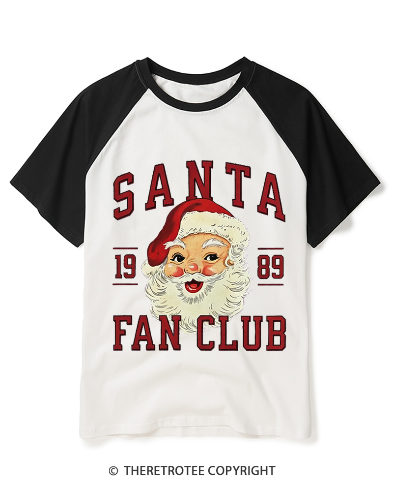 TheRetroTee Santa Fan Club 1980s Raglan Baseball T-Shirt