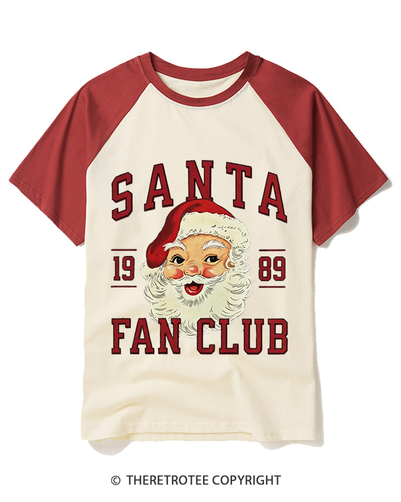 TheRetroTee Santa Fan Club 1980s Raglan Baseball T-Shirt