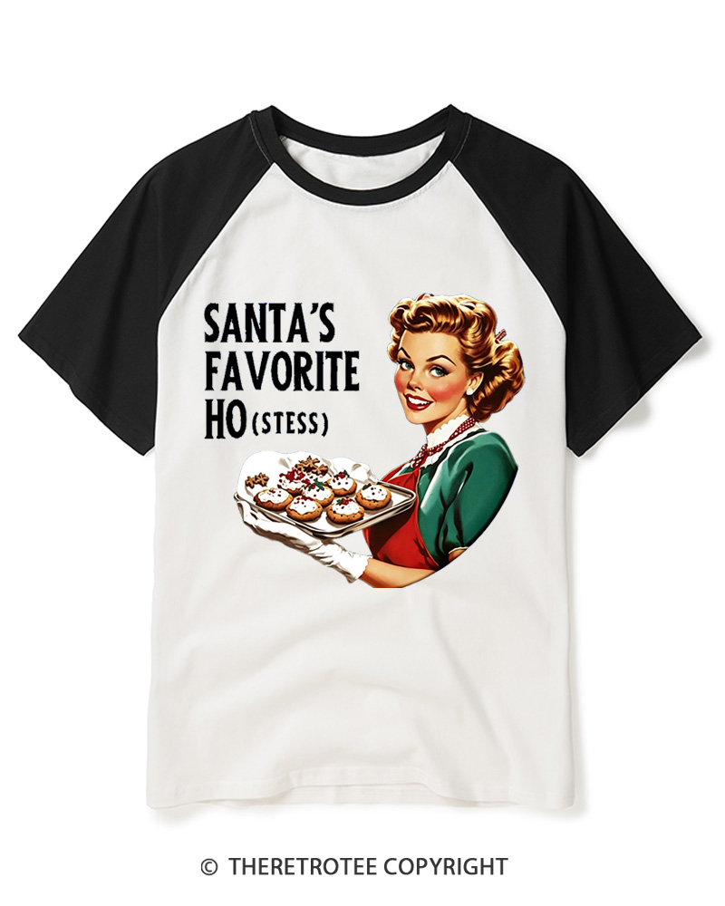 TheRetroTee Santa's favorite Ho 1950s Raglan Baseball T-Shirt