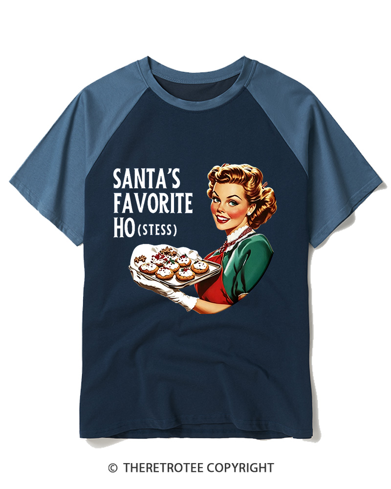 TheRetroTee Santa's favorite Ho 1950s Raglan Baseball T-Shirt