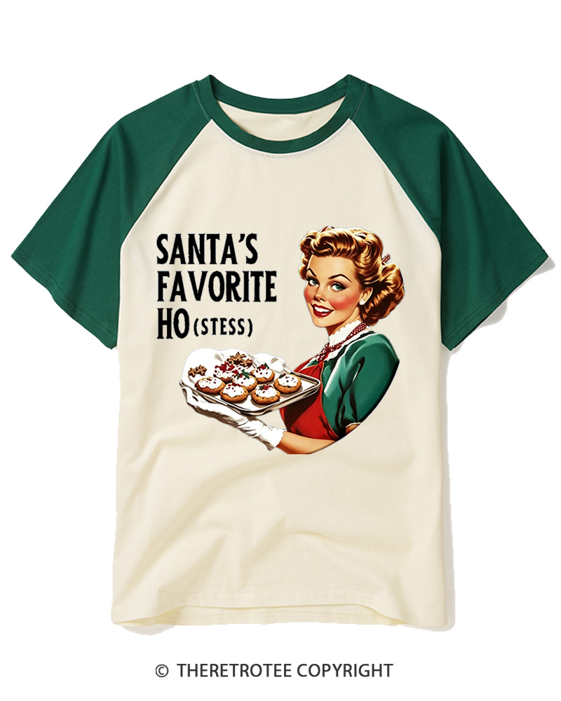 TheRetroTee Santa's favorite Ho 1950s Raglan Baseball T-Shirt