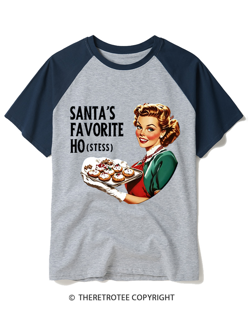 TheRetroTee Santa's favorite Ho 1950s Raglan Baseball T-Shirt