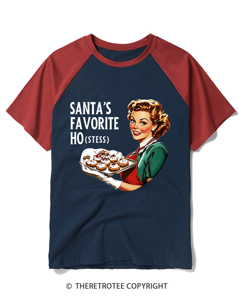 TheRetroTee Santa's favorite Ho 1950s Raglan Baseball T-Shirt