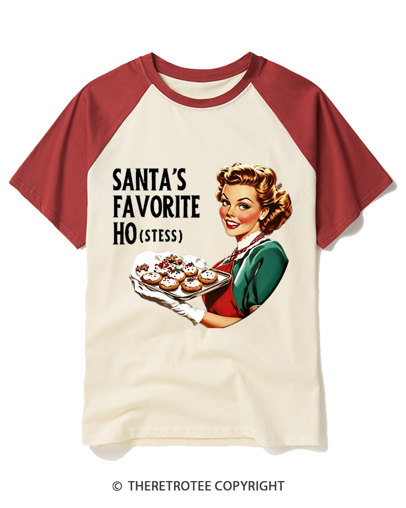 TheRetroTee Santa's favorite Ho 1950s Raglan Baseball T-Shirt