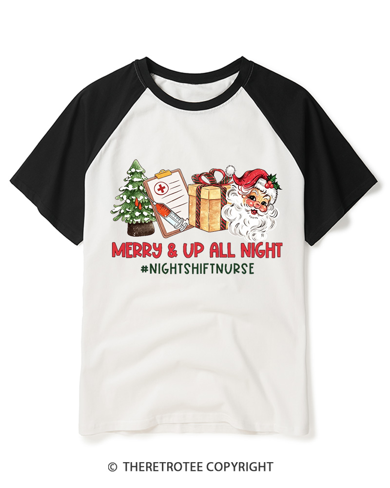 TheRetroTee Night Shift nurse christmas 1950s Raglan Baseball T-Shirt