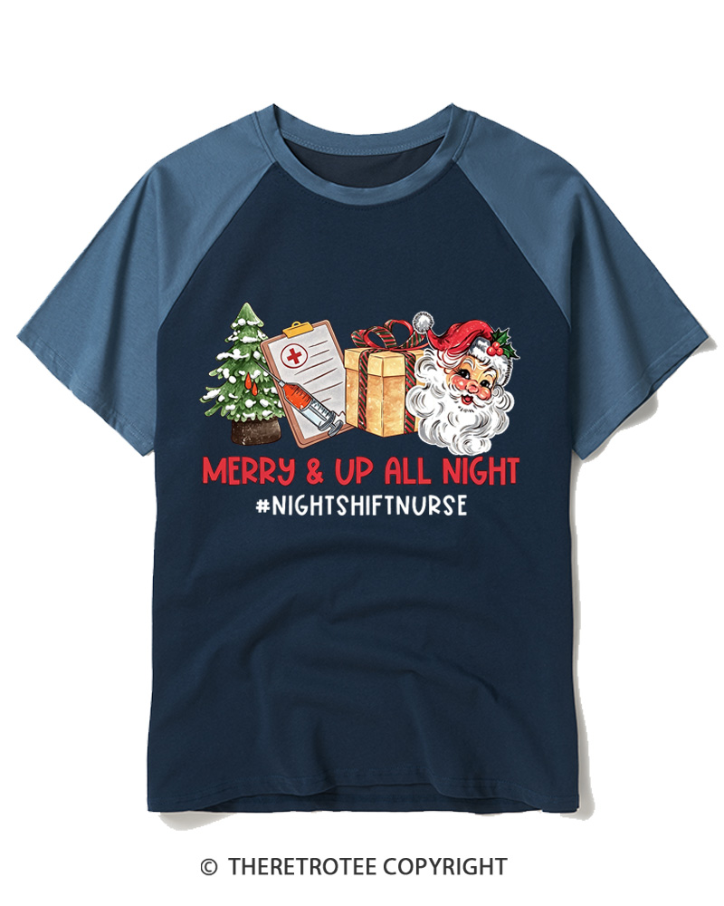 TheRetroTee Night Shift nurse christmas 1950s Raglan Baseball T-Shirt