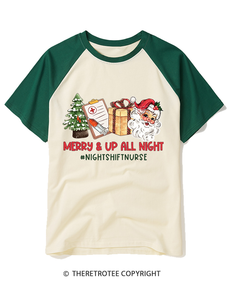 TheRetroTee Night Shift nurse christmas 1950s Raglan Baseball T-Shirt