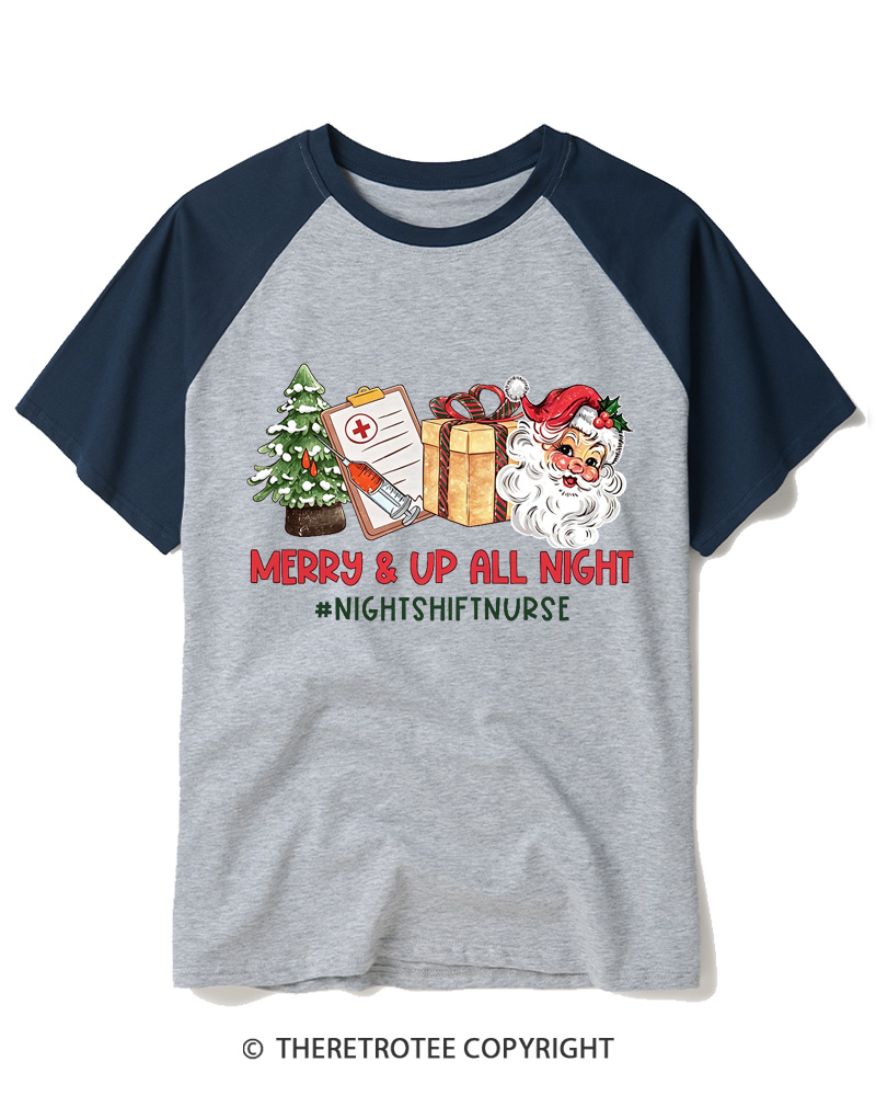 TheRetroTee Night Shift nurse christmas 1950s Raglan Baseball T-Shirt
