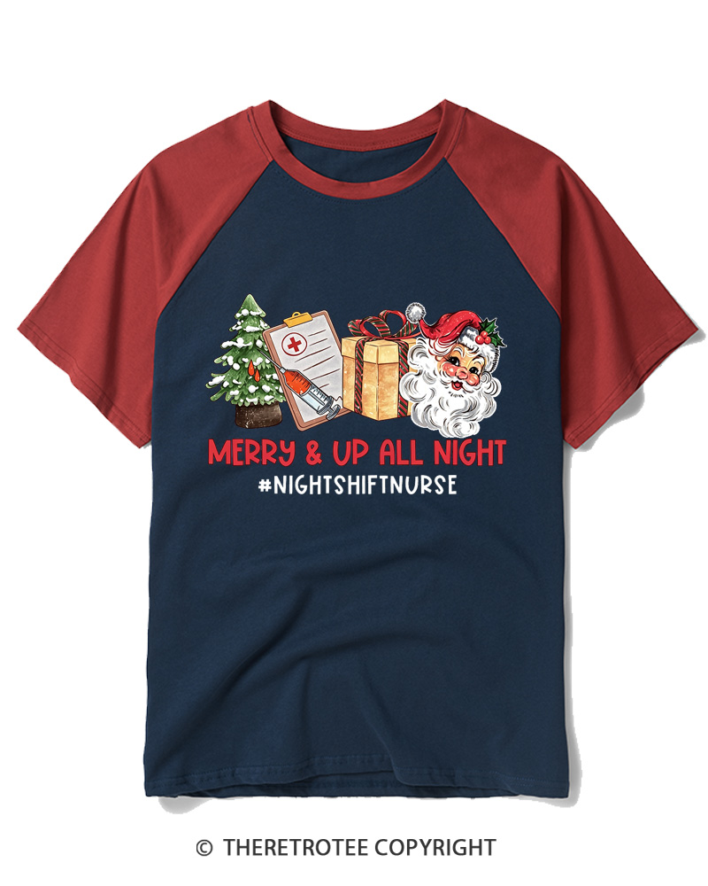 TheRetroTee Night Shift nurse christmas 1950s Raglan Baseball T-Shirt