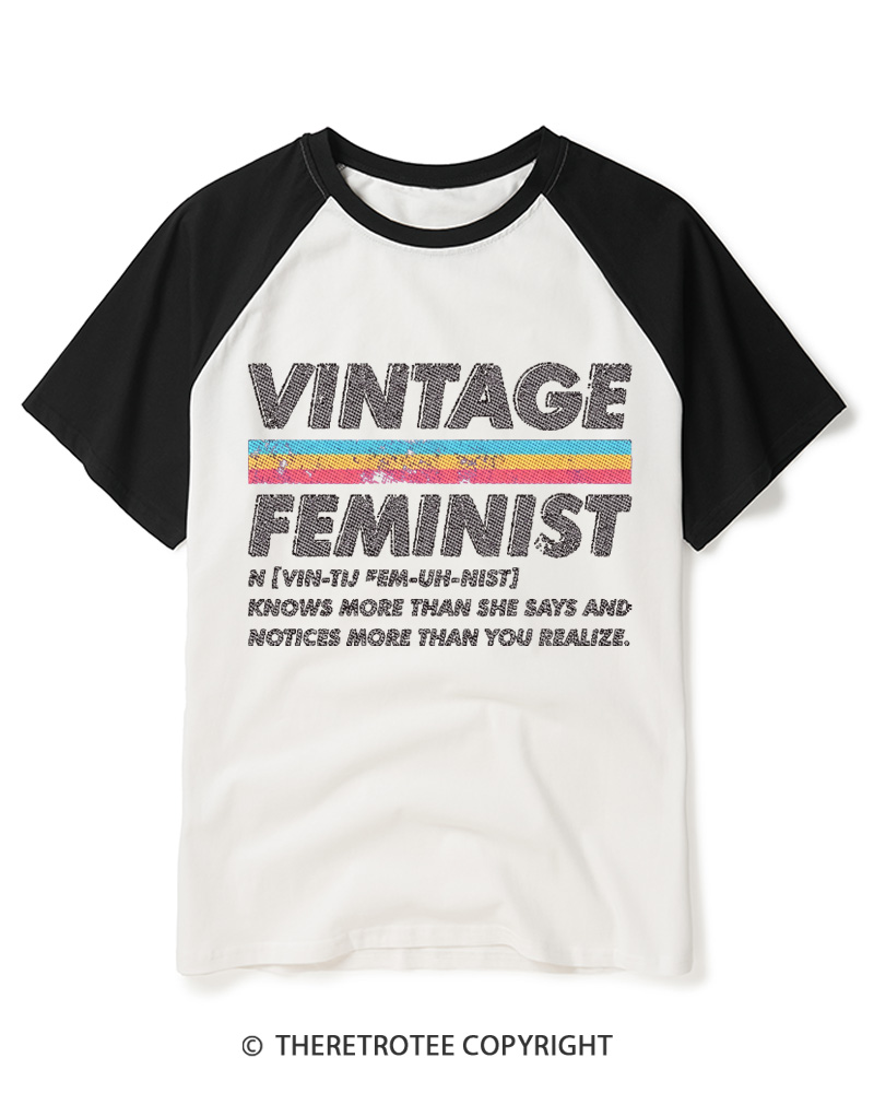 TheRetroTee Vintage Feminist 1970s Raglan Baseball T-Shirt