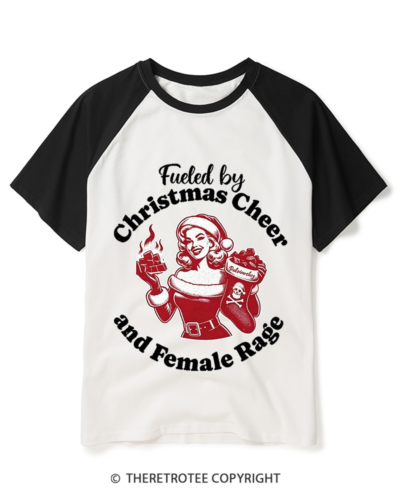 TheRetroTee Fueled By Christmas Cheer And Female Rage1950s Raglan Baseball T-Shirt