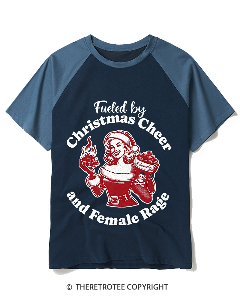 TheRetroTee Fueled By Christmas Cheer And Female Rage1950s Raglan Baseball T-Shirt