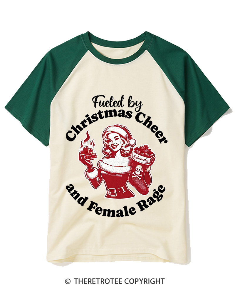 TheRetroTee Fueled By Christmas Cheer And Female Rage1950s Raglan Baseball T-Shirt