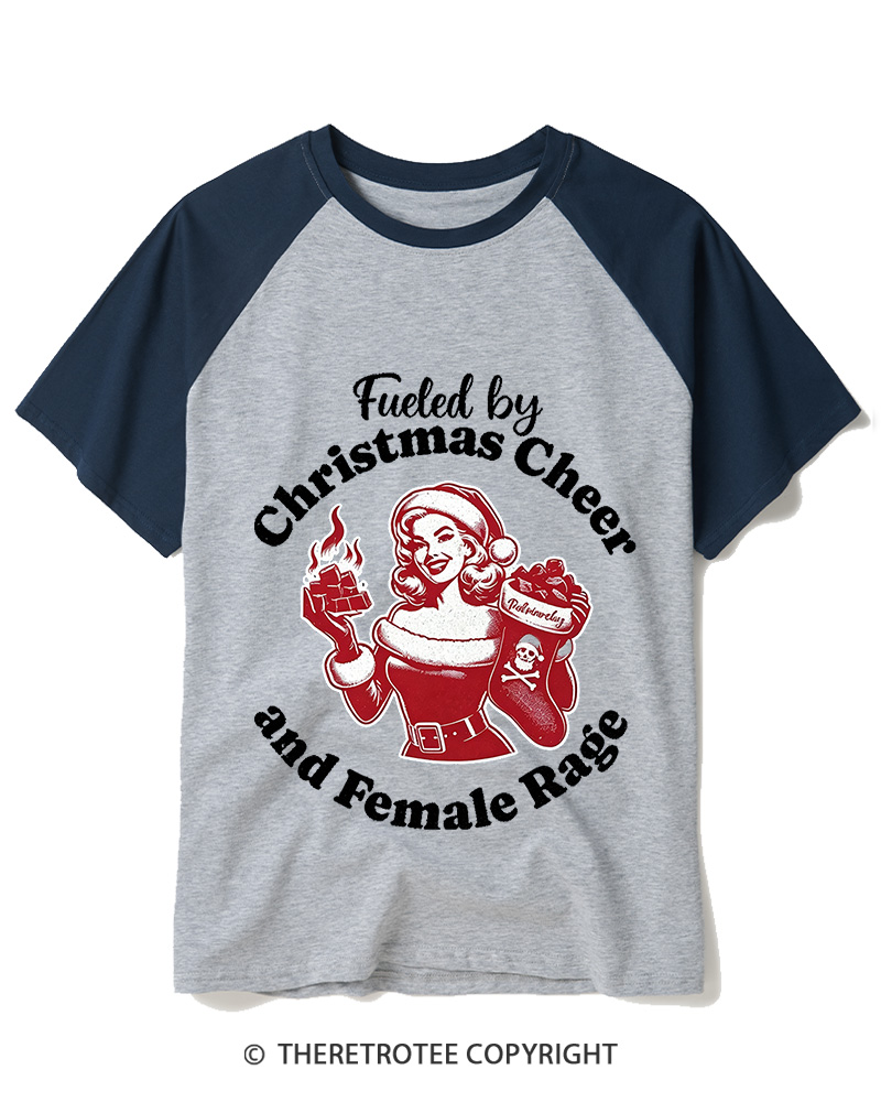 TheRetroTee Fueled By Christmas Cheer And Female Rage1950s Raglan Baseball T-Shirt