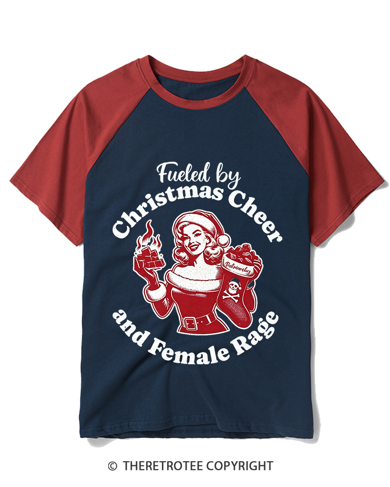TheRetroTee Fueled By Christmas Cheer And Female Rage1950s Raglan Baseball T-Shirt