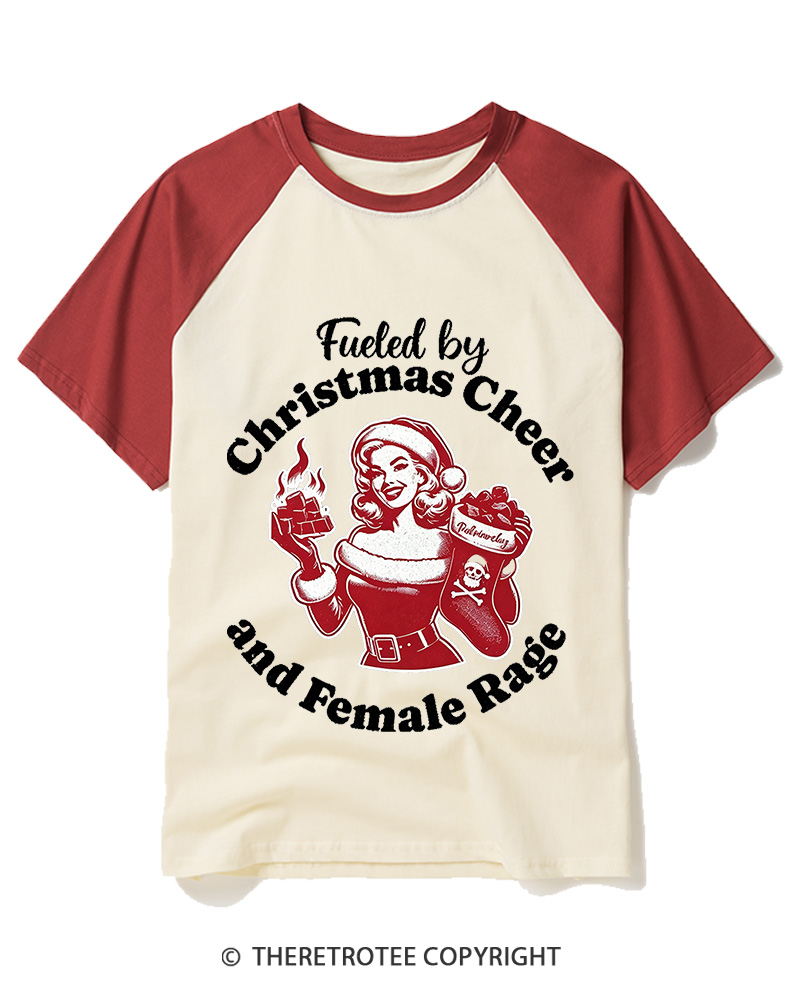 TheRetroTee Fueled By Christmas Cheer And Female Rage1950s Raglan Baseball T-Shirt