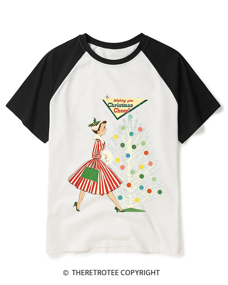 TheRetroTee Christmas Cheer1950s Raglan Baseball T-Shirt