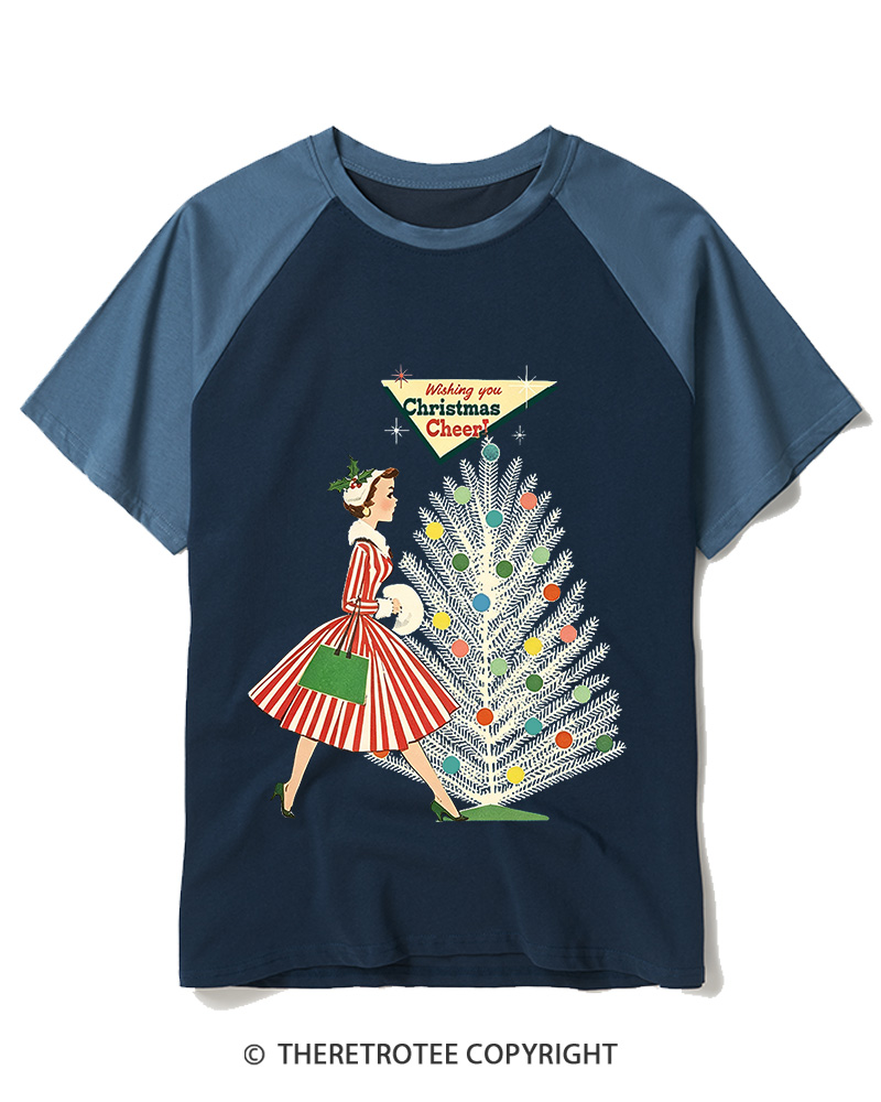TheRetroTee Christmas Cheer1950s Raglan Baseball T-Shirt