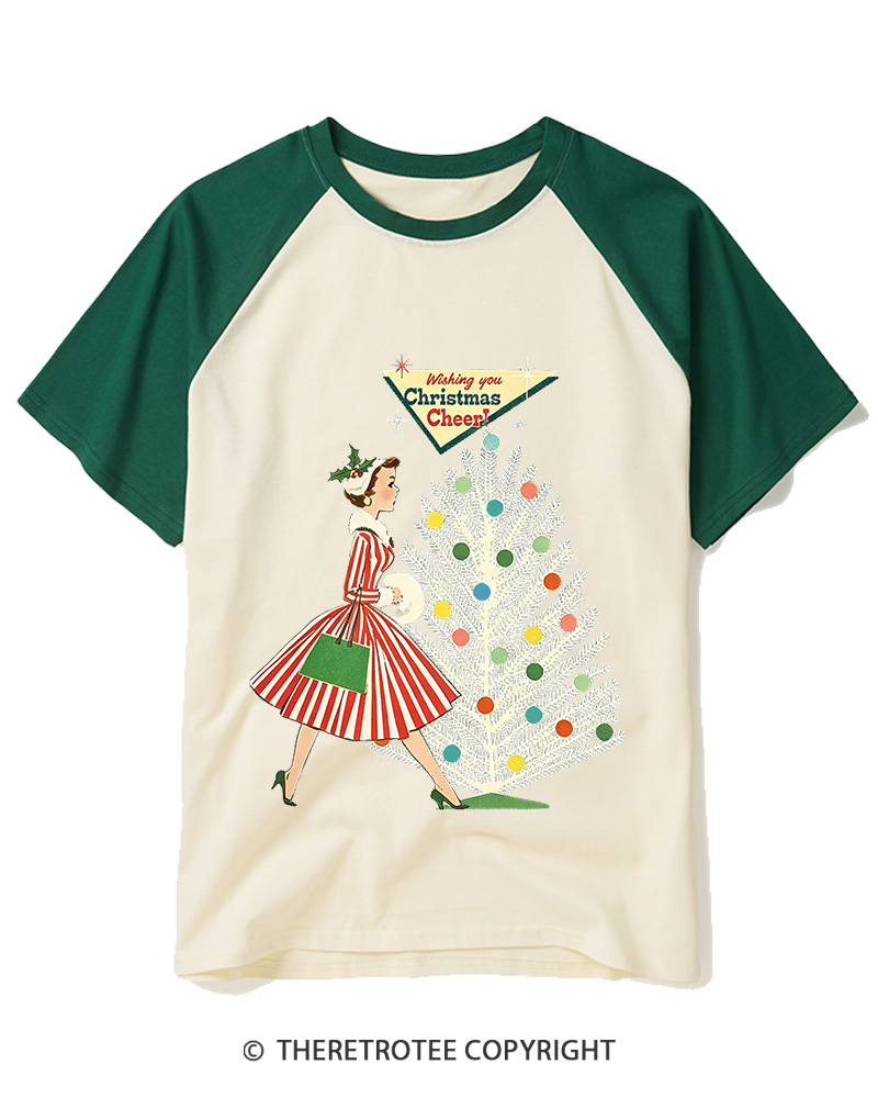 TheRetroTee Christmas Cheer1950s Raglan Baseball T-Shirt