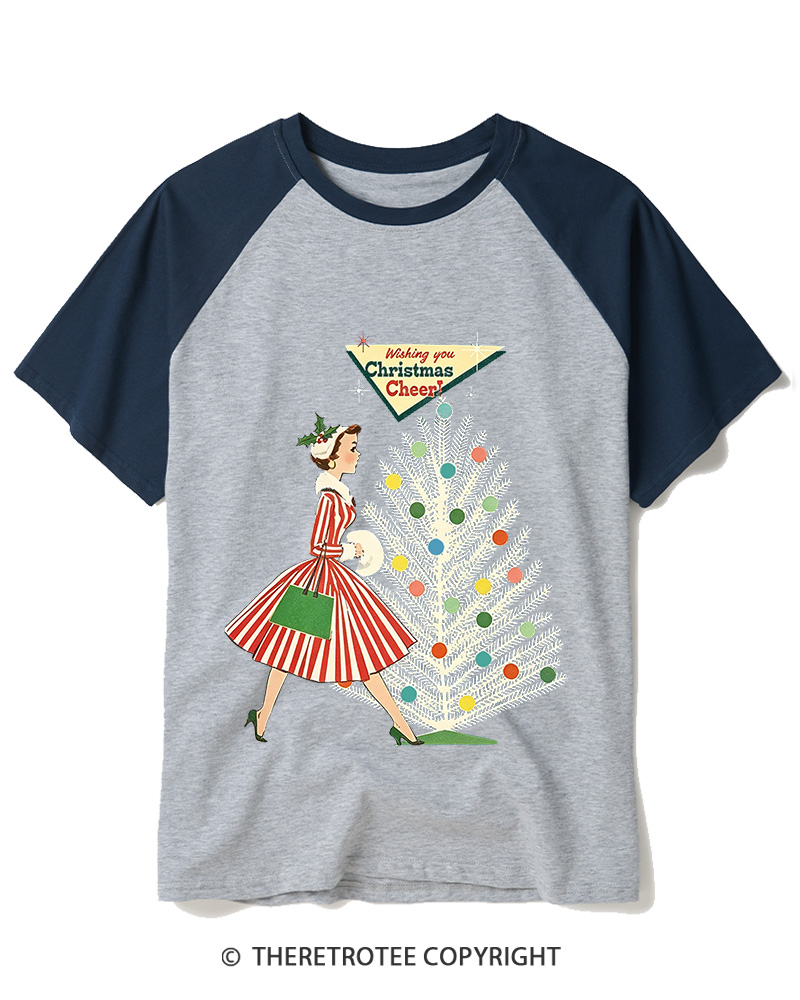 TheRetroTee Christmas Cheer1950s Raglan Baseball T-Shirt