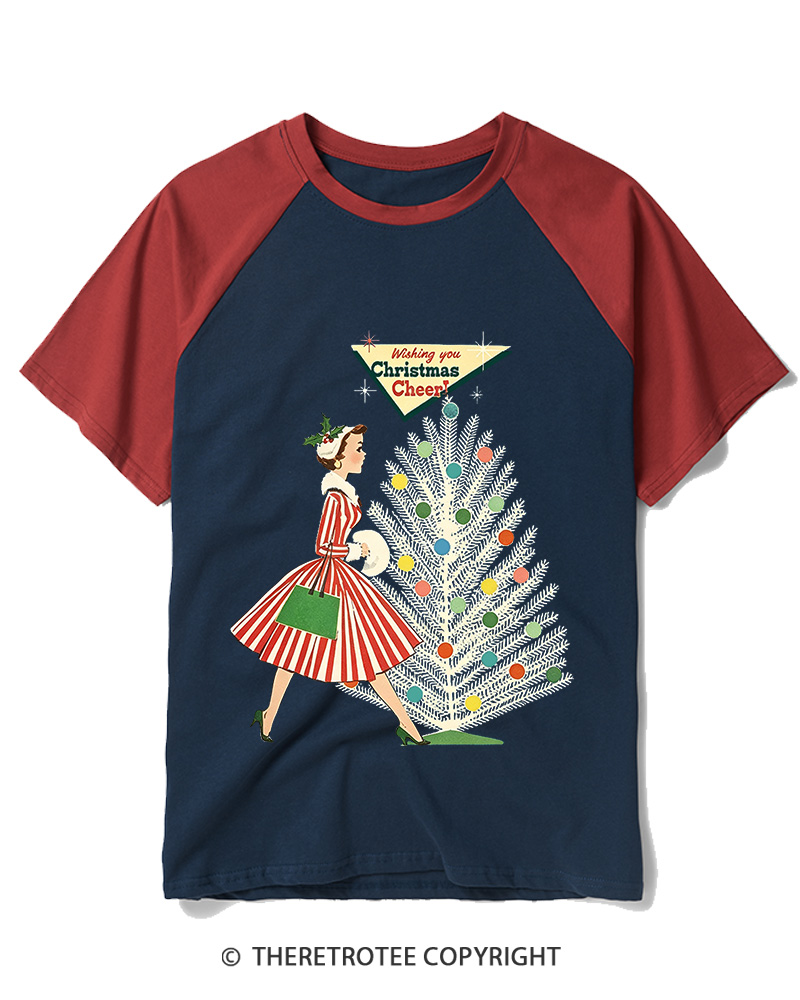 TheRetroTee Christmas Cheer1950s Raglan Baseball T-Shirt