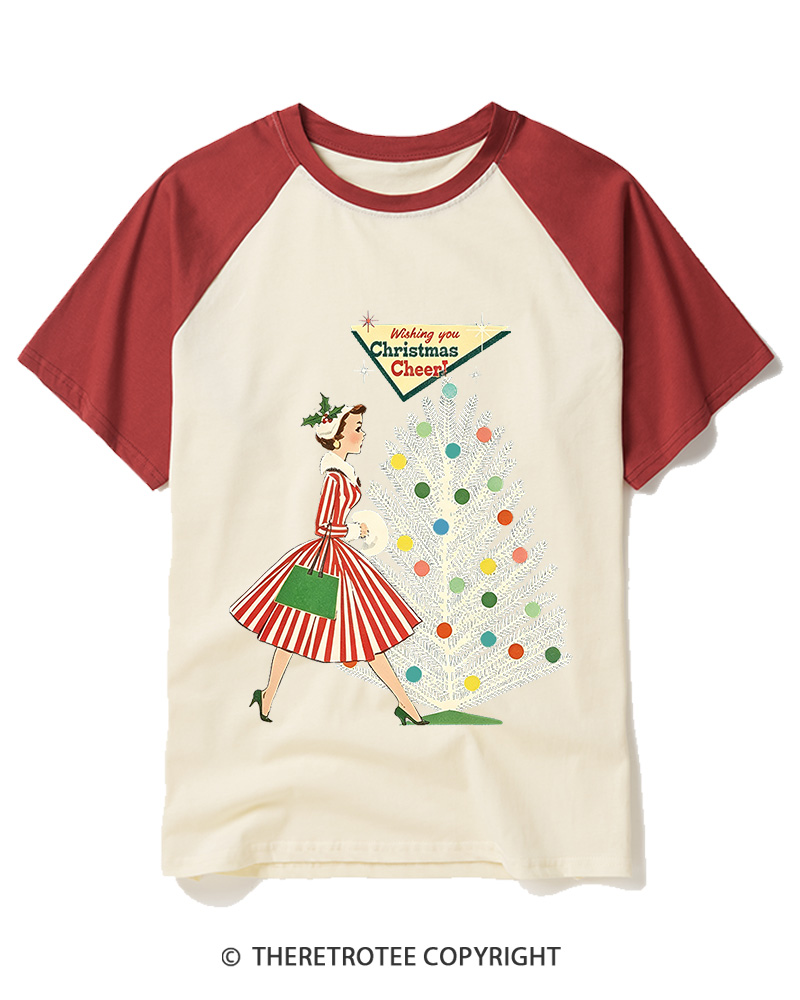 TheRetroTee Christmas Cheer1950s Raglan Baseball T-Shirt