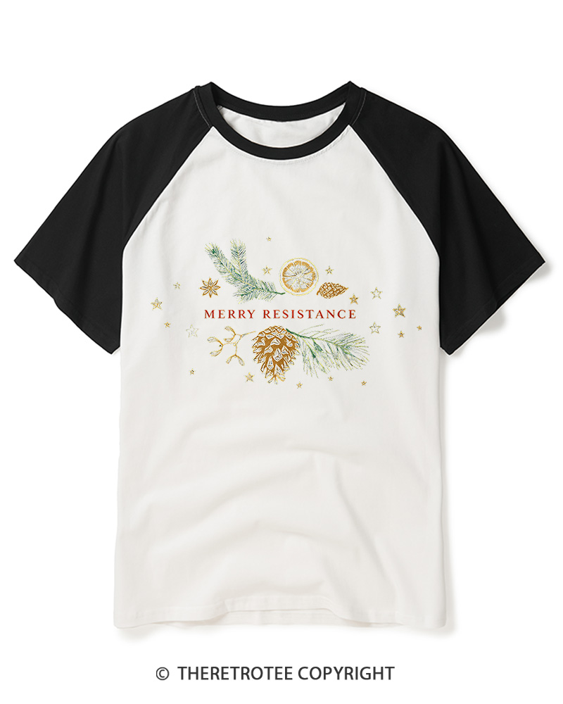TheRetroTee Merry Resistance1970s Raglan Baseball T-Shirt
